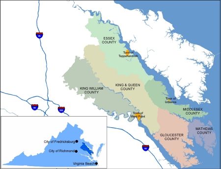 The area served by the Middle Peninsula Planning District Commission